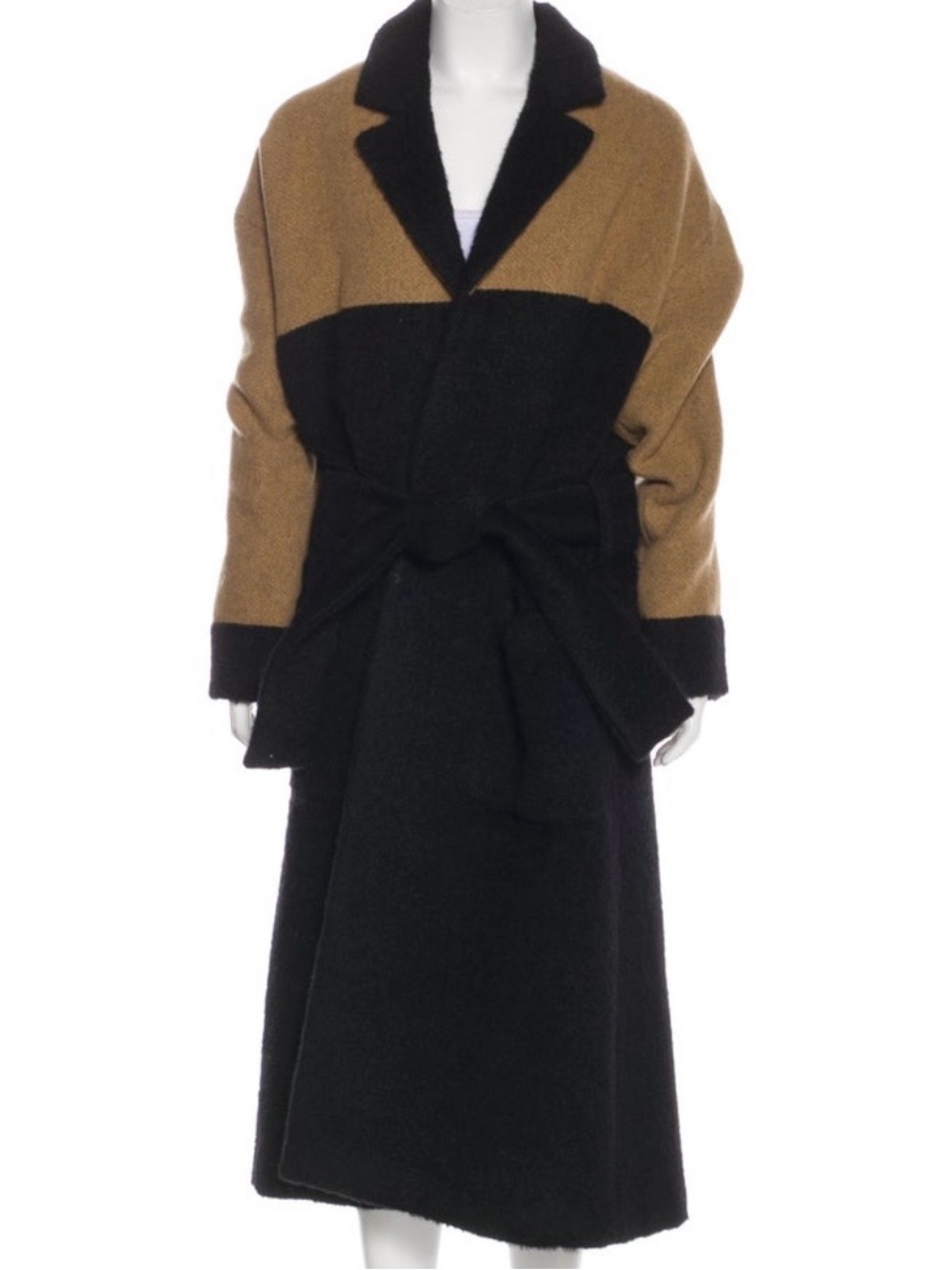 Ms Min wool blend oversized Two-Tone Camel and Black Belted Coat
